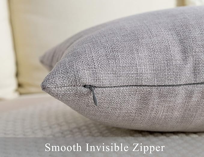 Stellhome Linen Throw Pillow Covers 20 x 20 inch Square Farmhouse Burlap - Image 4