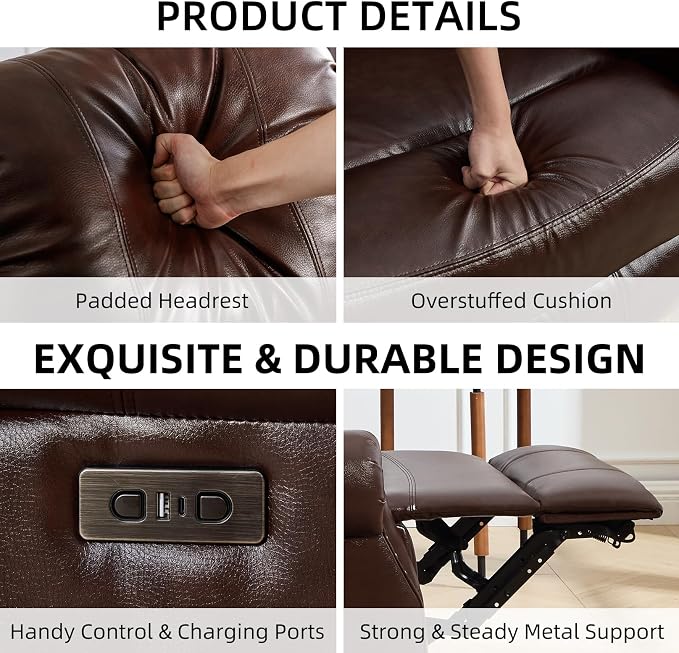 EBELLO Power Reclining Sofa for Living Room, Faux Leather 3 Seater Reclining - Image 4