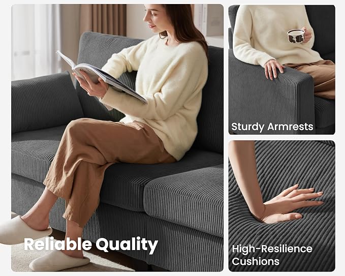CHIC HOUSE Middle Module for Modular Couch, Corduroy Customizable Chaise - Image 5