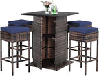 Tangkula 5 Piece Outdoor Rattan Bar Set, Patio Bar Furniture by TANGKULA