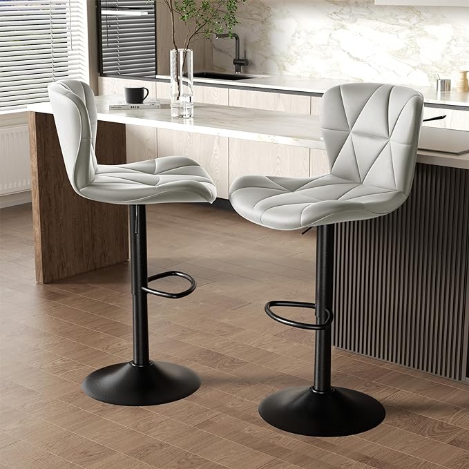 Nalupatio Modern Bar Stools Set of 2, Adjustable Faux Leather Upholstered - Image 5
