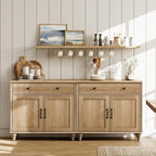 WAMAPT Buffet Cabinet with 4 Doors and 2 Drawers, Large Coffee Bar Table Wood by WAMPAT
