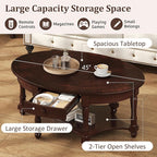 Merax 45" Vintage Oval Rubber Wood Coffee Table - Image 3