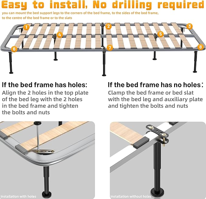 Wlrrcwdttc 4 Pcs Adjustable Height Bed Support Legs 7.08-12.6 inch, Bed Frame - Image 5