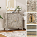 Carved Buffet Cabinet with Floral Pattern & Gold Handle, 31.5" W Distressed - Image 5