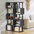 Furologee 6 Tier Bookshelf Tall Geometric Bookcase, S Shaped Industrial Display - Image 4