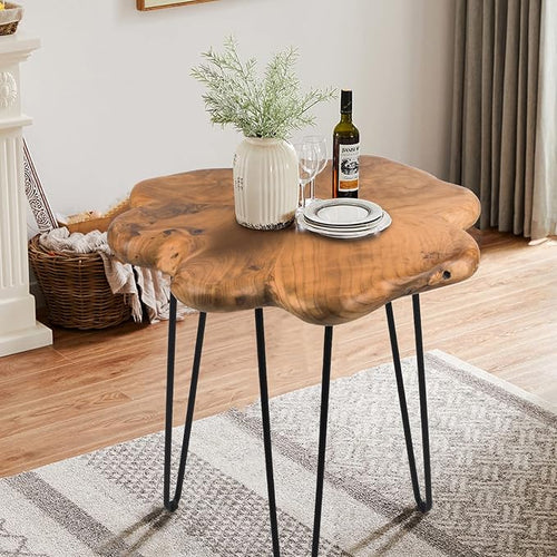 19.5 Inch Live Edge Side Table, Wood Freeform Small End Table by HOEGMST