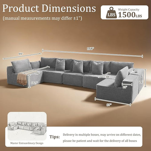 168" Cloud Sectional Couch, Comfort U Shaped Sofa - Image 2