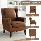 Pia Ricco Set of 2 Faux Leather Accent Chairs, High Back Wingback Armchairs - Image 3