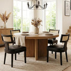 HNY Mid Century Modern Rattan Dining Chairs Set of 6, Farmhouse PU Leather - Image 7