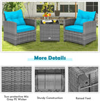 Tangkula 3 Pieces Patio Furniture Set, Outdoor PE Rattan Conversation Chair Set - Image 8