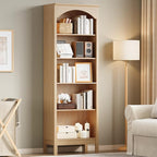 Arched Set of 2 Bookshelf with 5 Tier Open Shelves, Living Room, Natural Oak - Image 6