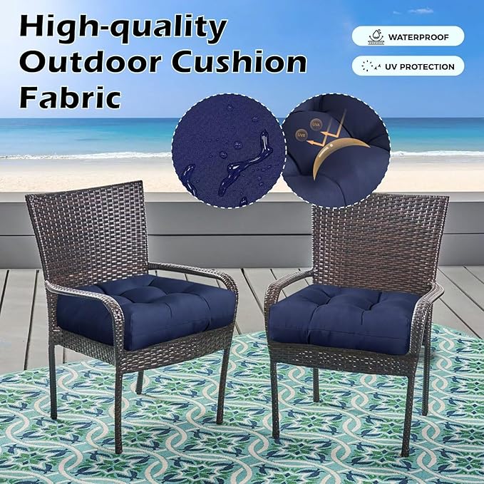 Set of 2 Patio Seat Cushions 19X19in Square Wicker Seat Pads Waterproof Rocking - Image 3