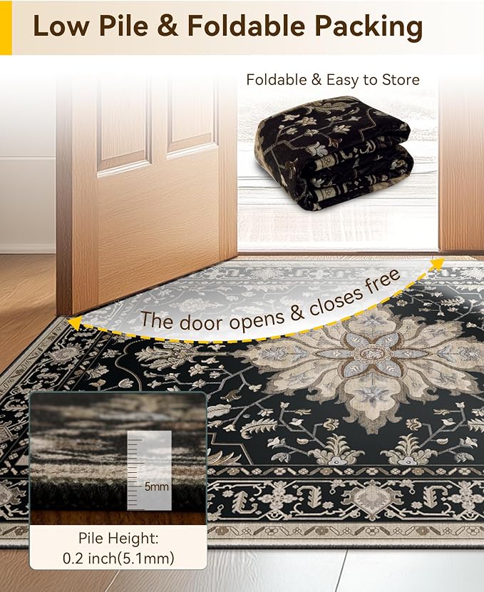 RELEANY Area Rugs 5'x8' Washable Non-Slip, Floral Vintage Distress Print - Image 4