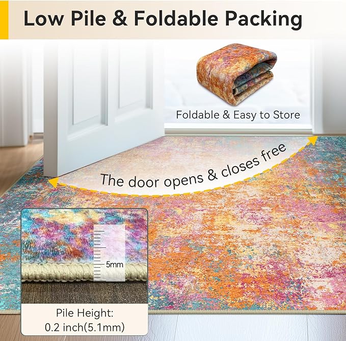 RELEANY Washable Area Rugs Square 8ft Non-Slip Modern Abstract Soft - Image 4