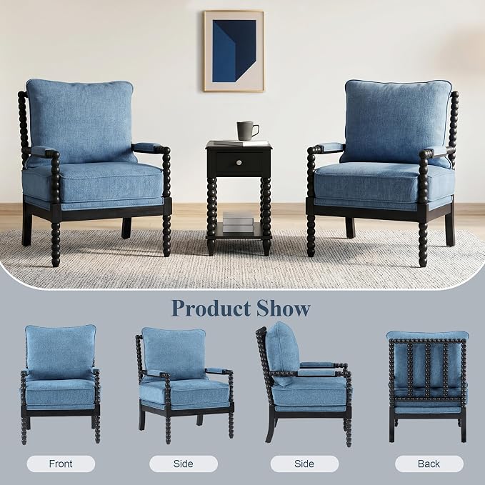 DUHOME Linen Fabric Spindle Accent Chairs Set of 2 - Image 7