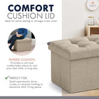 Ornavo Home Small Storage Ottoman, Foldable Collapsible Rectangle Linen Ottoman - Image 7