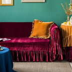 GLORY SEASON Velvet Sofa Cover Soft Decorative Luxurious Solid Exquisite Ruffle - Image 2