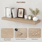 Acovy 40 Inch Floating Shelves, 3D Textured Wood Grain, Wooden Shelves - Image 4