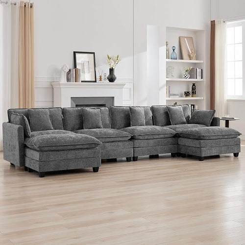 147'' Sectional Cloud Deep Seat Couch, Oversized Chenille U Shaped Sectional by WUTUTUEE