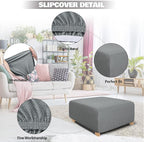 NeColorLife Rectangle Ottoman Cover Jacquard Fabric Ottoman Slipcover Thick - Image 2