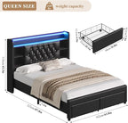 Queen Bed Frame with Drawers, Hidden-Cubby & Shelves Storage Headboard with - Image 2