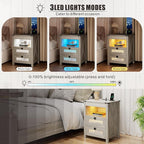 Grey Night Stand Set 2 with Gun Drawer, Bedside Table with Charging Station - Image 4
