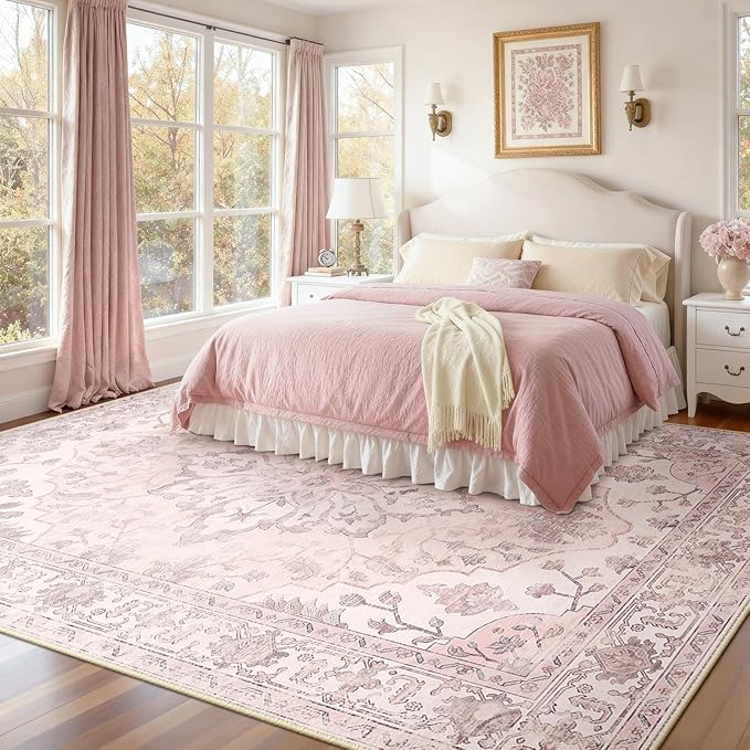 RELEANY Area Rugs 7'x10' Washable Non-Slip, Floral Vintage Distress Print - Image 2