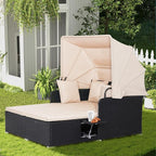 COSTWAY Outdoor Daybed with Retractable Canopy, Patio Rattan Daybed with by COSTWAY