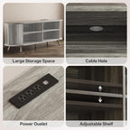 63 inch TV Stand with Power Outlet, Fluted Entertainment Center - Image 4