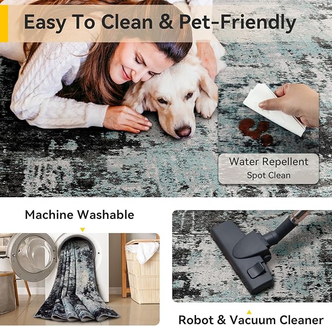 RELEANY Washable Area Rugs 8'x10' Non-Slip Modern Abstract Soft - Image 5
