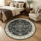 RELEANY Area Rugs Round 4ft Washable Non-Slip, Floral Vintage Distress Print - Image 2