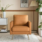 VINGLI PU Leather Accent Chair Brown Mid Century Modern Upholstered Sofa Chairs - Image 8