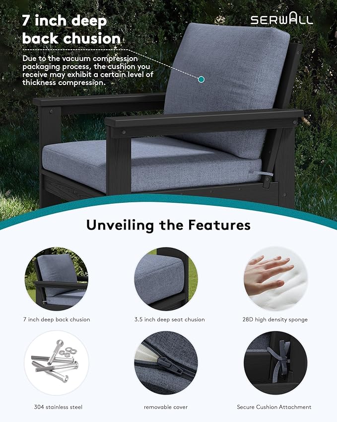 SERWALL HDPE Patio Conversation Set, 6-piece Sectional Outdoor Furniture Set - Image 4