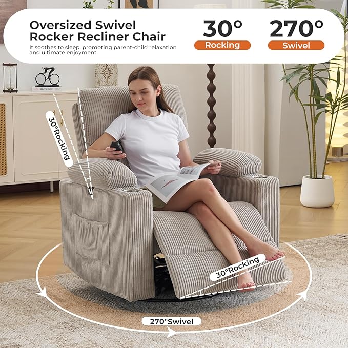 Rocking Chair Nursery with Adjustable Armrests, Electric Glider Recliner - Image 5