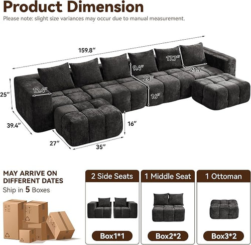 160" Boneless U-Shaped Sofa Couch - Image 2