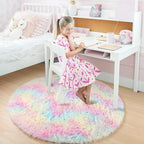 Amdrebio Rainbow Fluffy Round Rug 5Ft Kids Rugs - Image 7