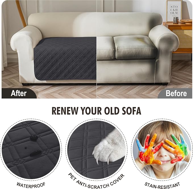 Genina Waterproof Couch Cover, Washable Anti-Slip 86.6 inch Sofa Covers - Image 4