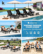 KINGYES HDPE Lounge Chair Outdoor Set of 4, Patio Chaise Lounge Recliner - Image 8