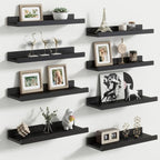 Floating Picture Ledge Shelves Set of 8, 16 Inch Solid Wood Wall Shelves by FLYJOE