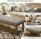 Befurtori Large Rectangular Upholstered Ottoman Bench, Linen Tufted Footrest - Image 5