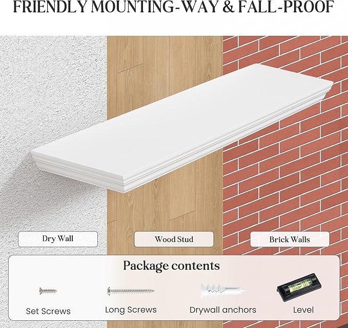 Fun Memories Floating Shelves 36 Inch Long, 9.3 Inch Deep Classic Crown Molding - Image 6