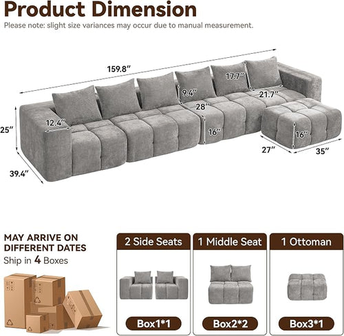 160" Boneless Couch, Oversized Cloud L Shaped Couch, Modular Sectional Sofa - Image 2