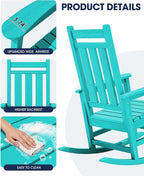 KINGYES Oversized Outdoor Rocking Chair, All-Weather Patio Rocking Chairs - Image 8