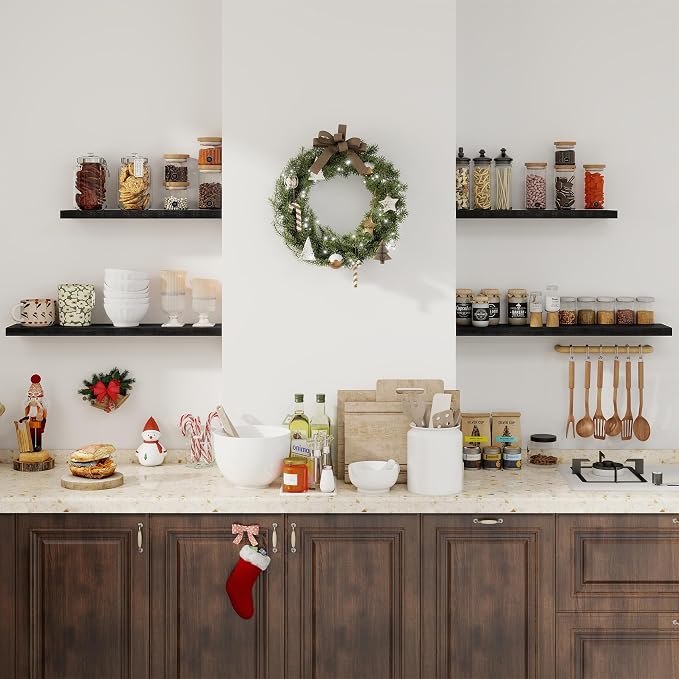 Fun Memories Deep Black Floating Shelf, 22.5" W x 6.5" D Rustic Wood Wall Shelf - Image 2