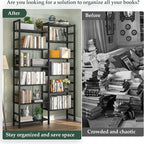 Homykic Double Wide Bamboo Bookshelf Black, 6-Tier Large Open Bookcase - Image 5