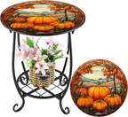 Cinnvoice Outdoor Side Table Round Small Mosaic Patio Accent Indoor End Plant - Image 7