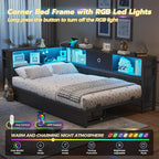 DICTAC Corner Bed Frame with 2 Storage Drawers and Bookcase Headboard Twin XL - Image 4