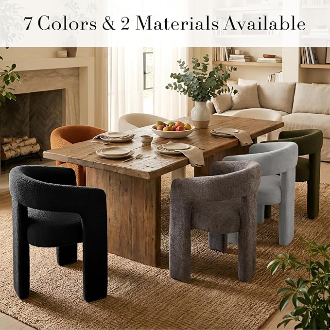 Modern Chenille Dining Chairs Set of 6, Upholstered Barrel Chairs - Image 6