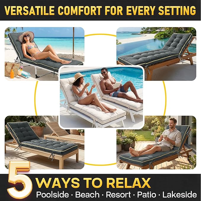 80x26 Inch Folding Chaise Lounge Cushion Quick Dry - Image 8